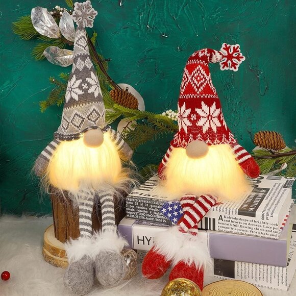 NEW 2 Pack Lighted Christmas Gnomes with Dangling Legs, 19.5Inch - Picture 4 of 10